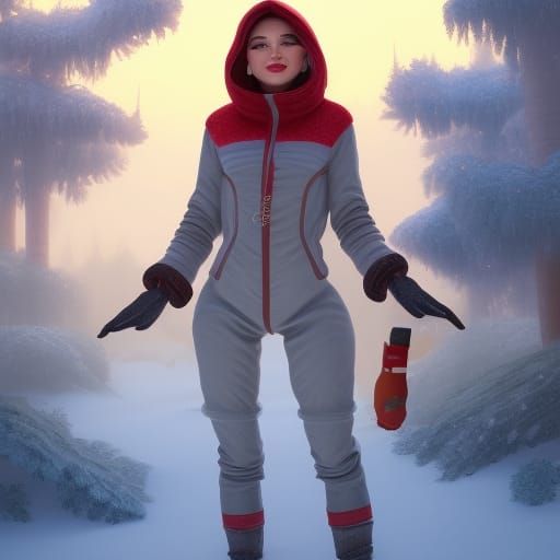 Flirty Woman in Snowsuit: Detailed Fantasy Art