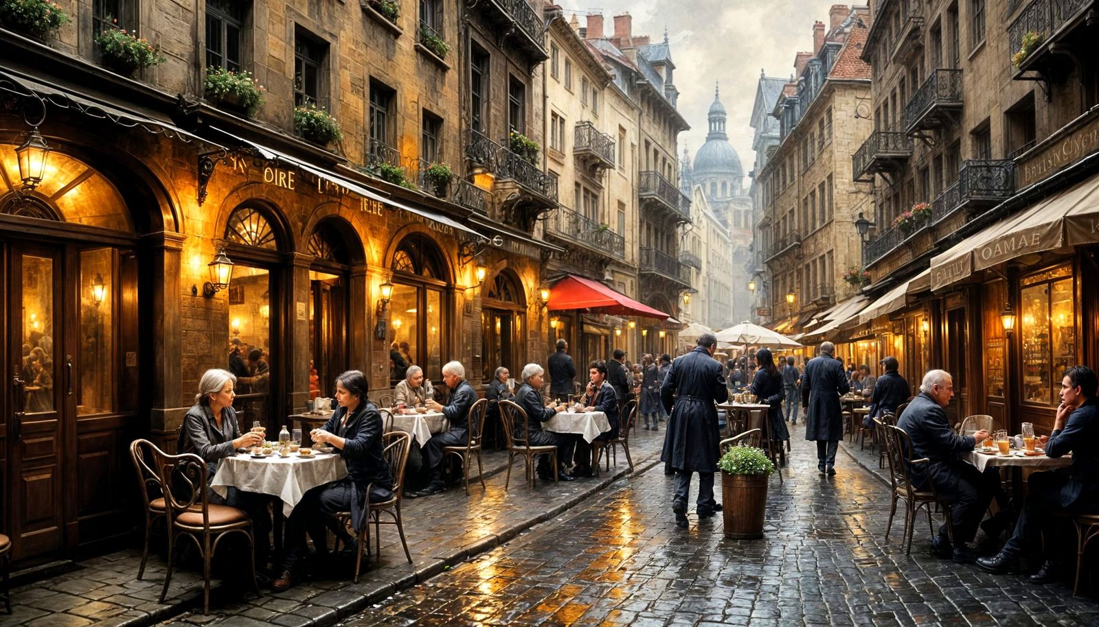 Bustling Cafe Scene as Impasto Painting