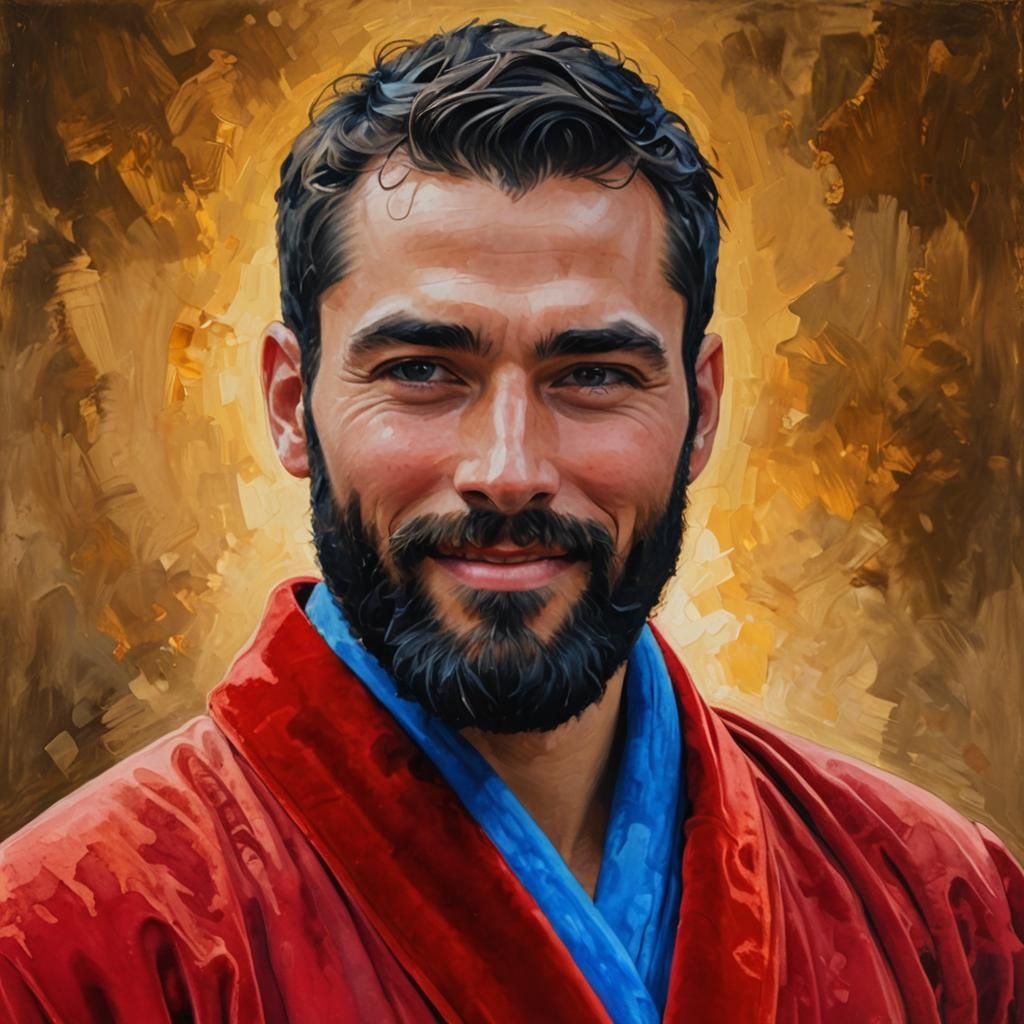 Neo-Impressionist Bearded Man in Velvet Robes