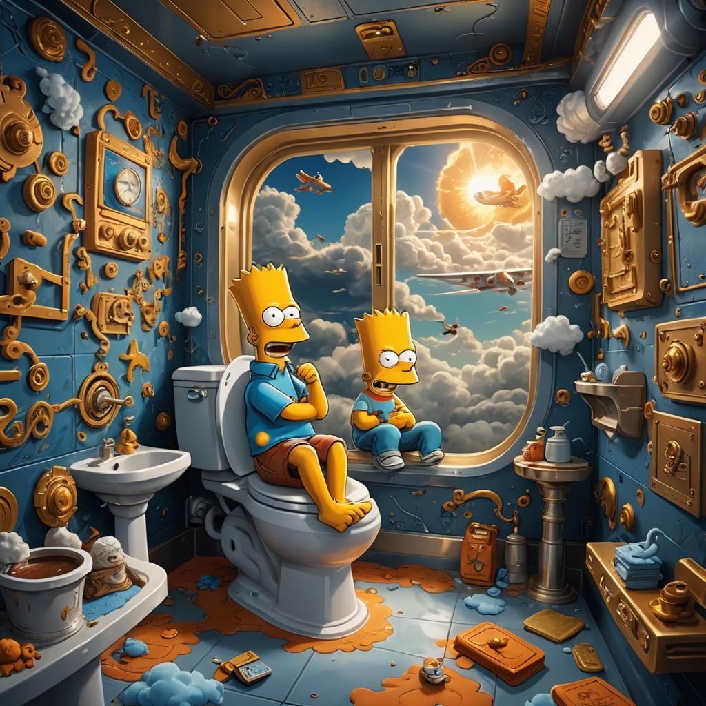 Bart Simpson's Surreal Airplane Lavatory Adventure