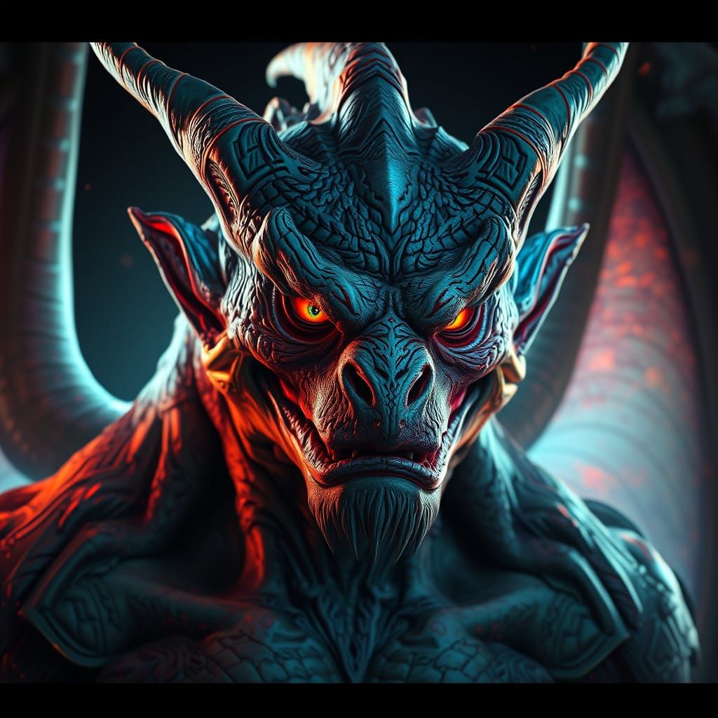 Gothic Gargoyle Portrait in Triadic Colors