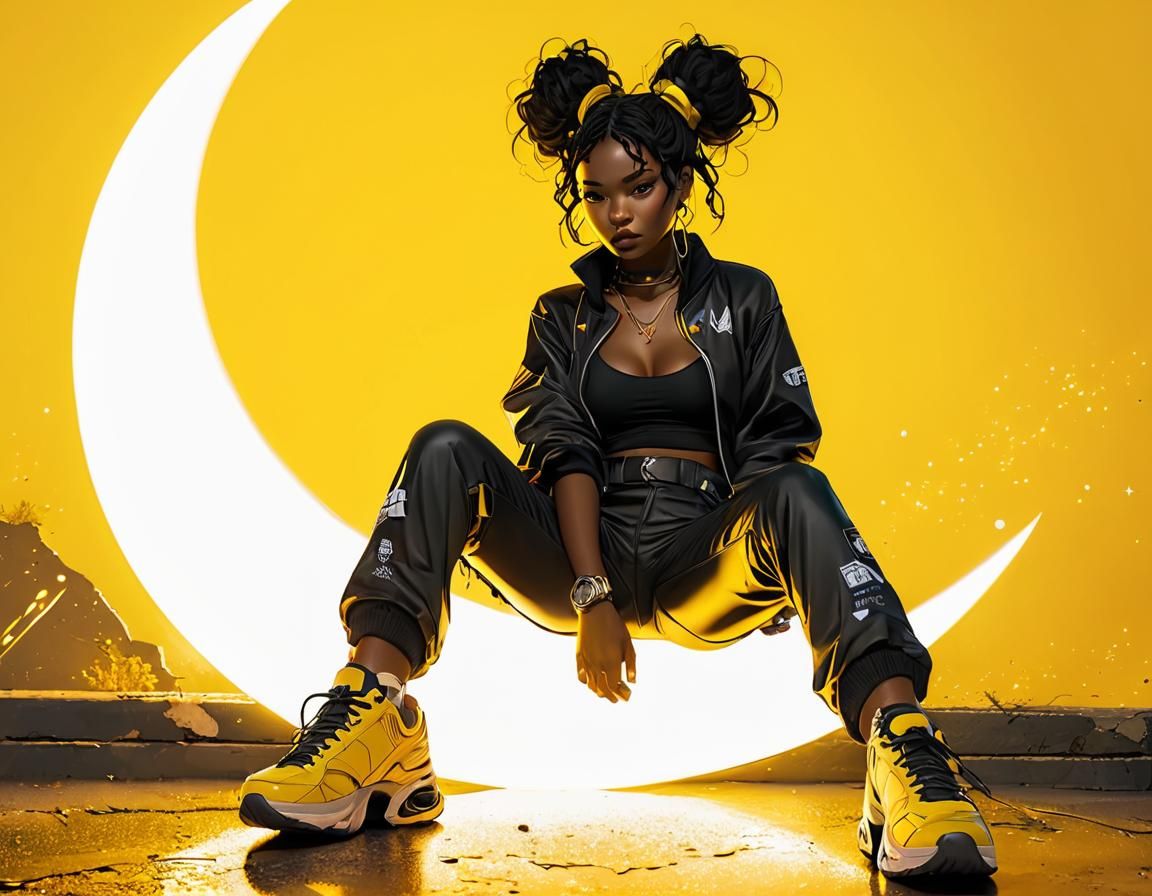 Neo-Manga Woman on Moon in Futuristic Cityscape