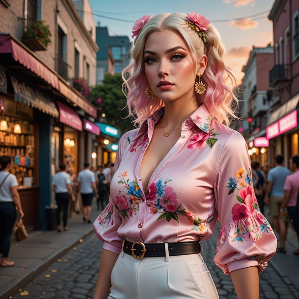 Drag Queen Walks City Streets at Dusk