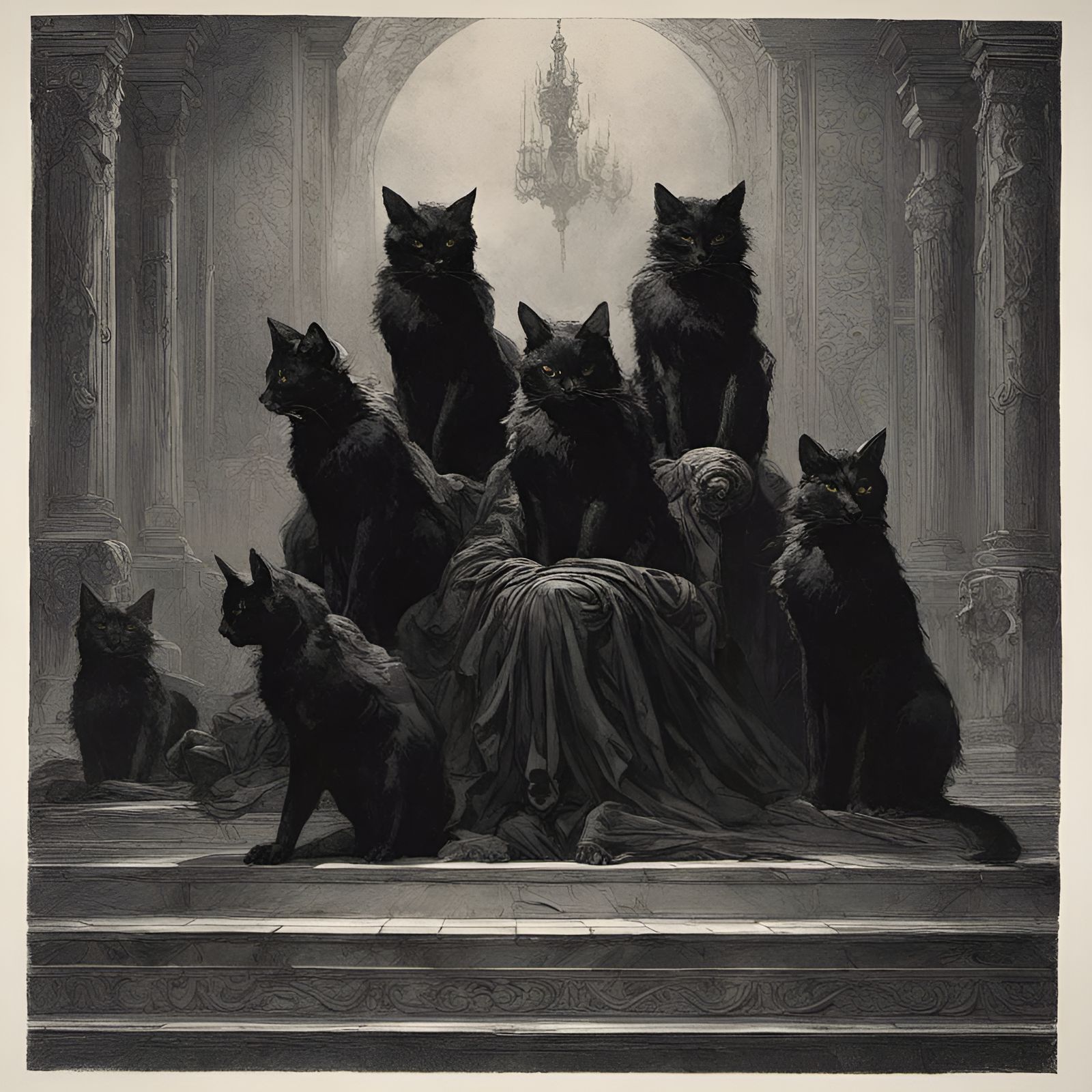 Black Cats with Red Eyes in Throne Room