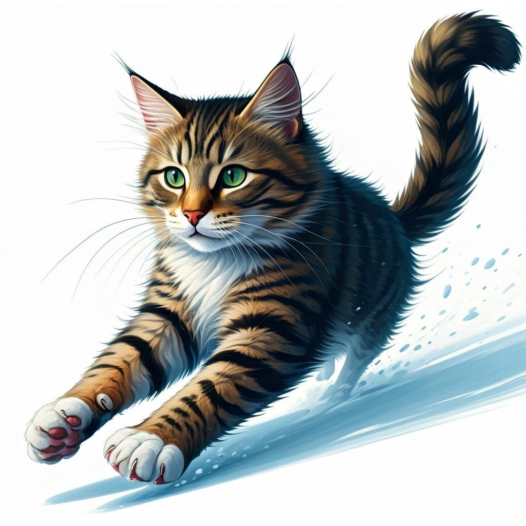 Vibrant Whimsical Cat in Full Sprint
