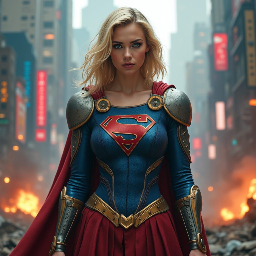 Cyberpunk Supergirl in Mech Armor