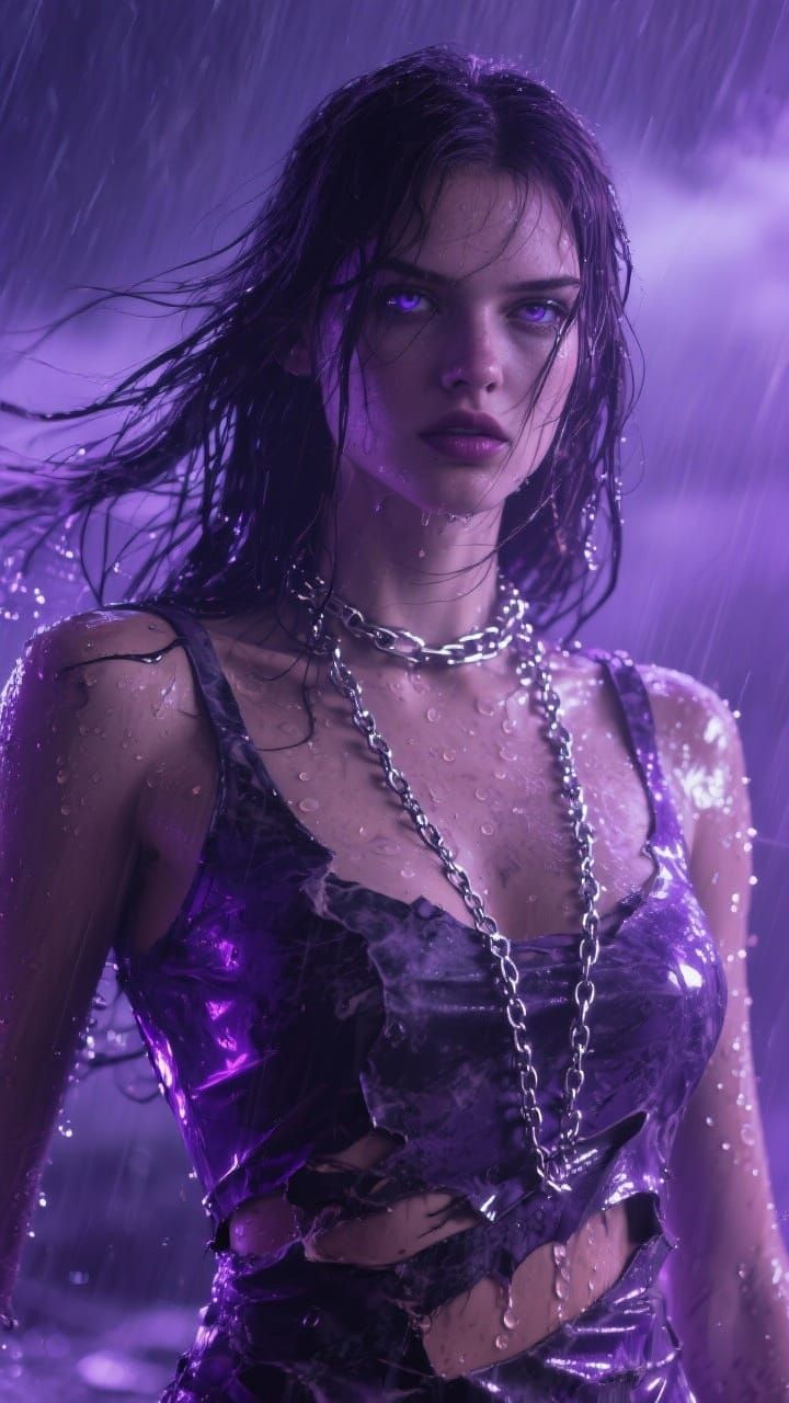 Hyperrealistic Portrait of a Woman in Violet Light