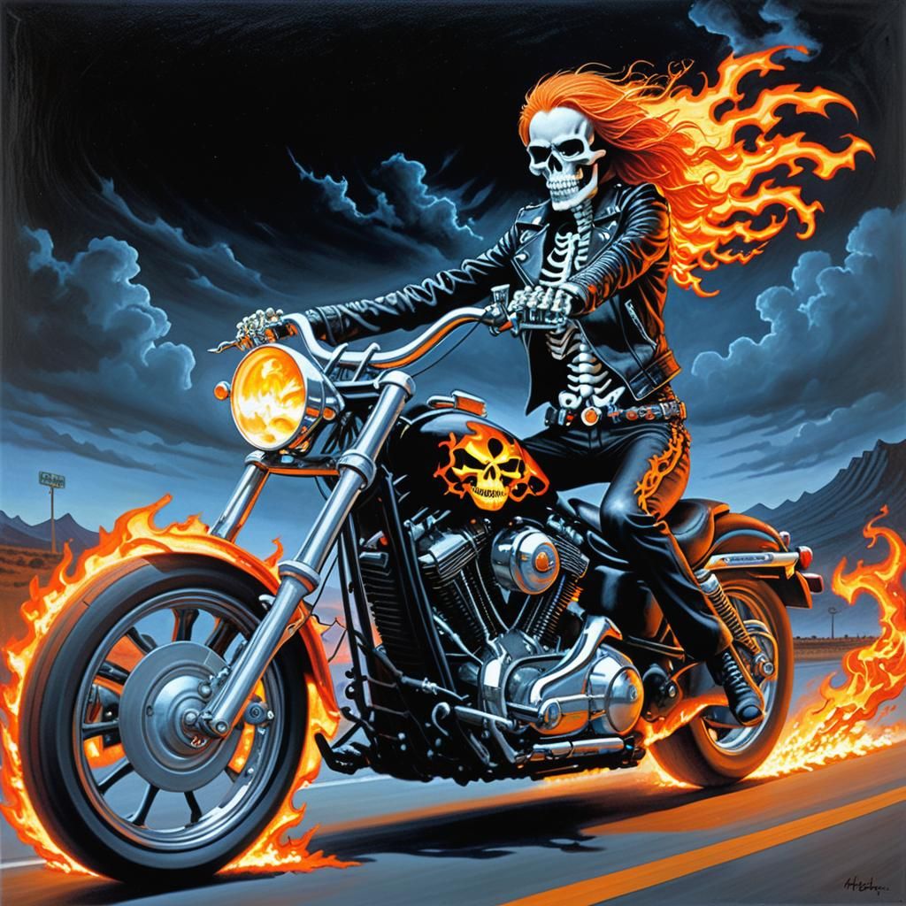 Female Ghost Rider on Midnight Highway, Whelan Style