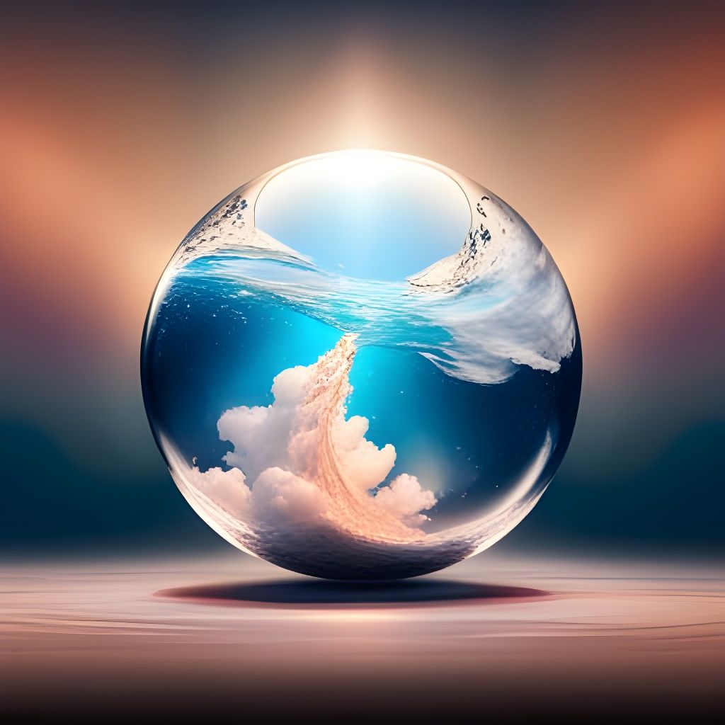 Hyperrealistic Water Sphere Reflecting Sunlight