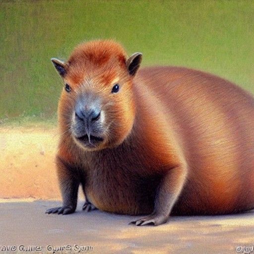 Cute Capybara in Oil Painting Style
