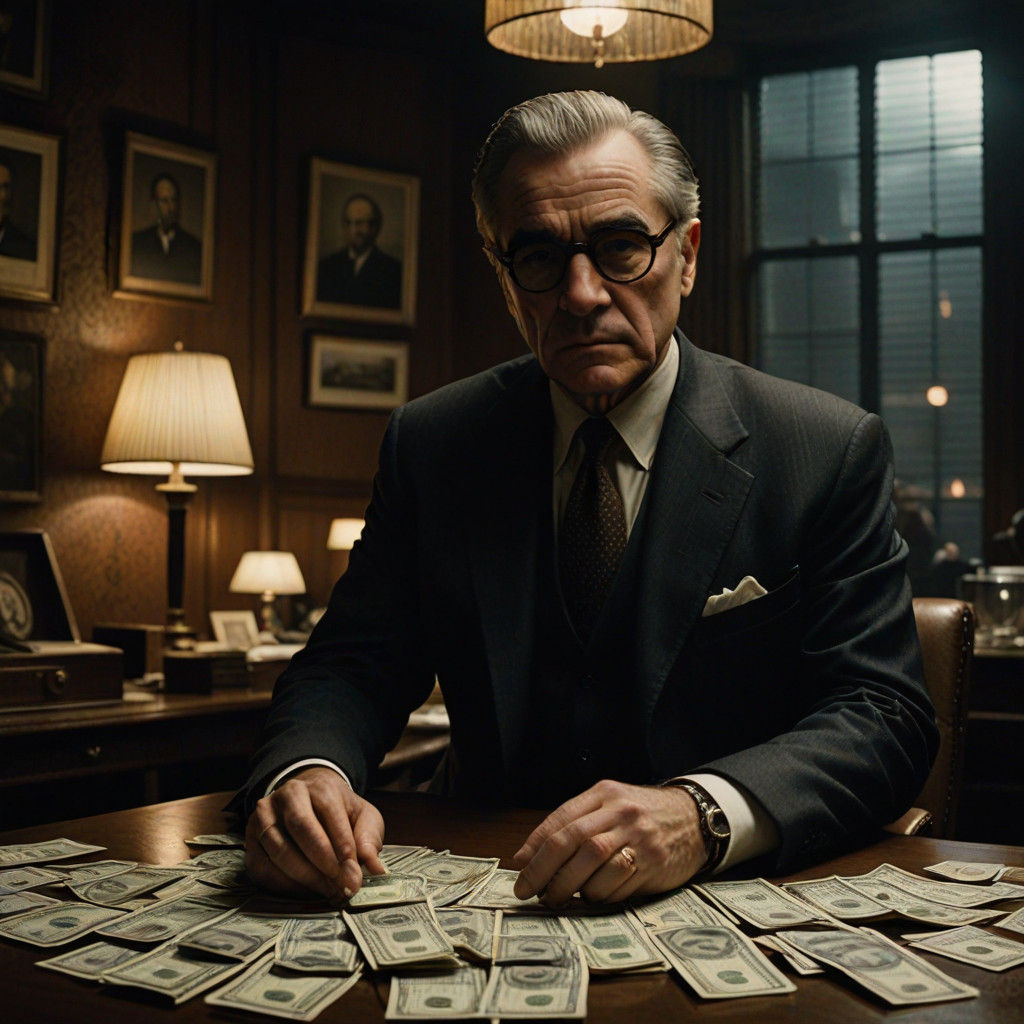 Formal Suit, Stacked Cash, Moody Film Lighting
