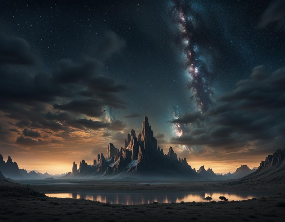 Dramatic Starry Sky Landscape: Digital Matte Painting