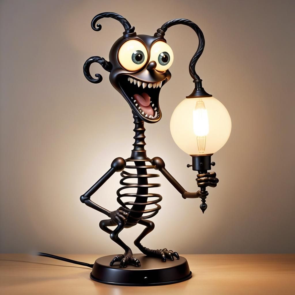 Bizarre Creature Lamp: Humorous Caricature in Cartoon Style