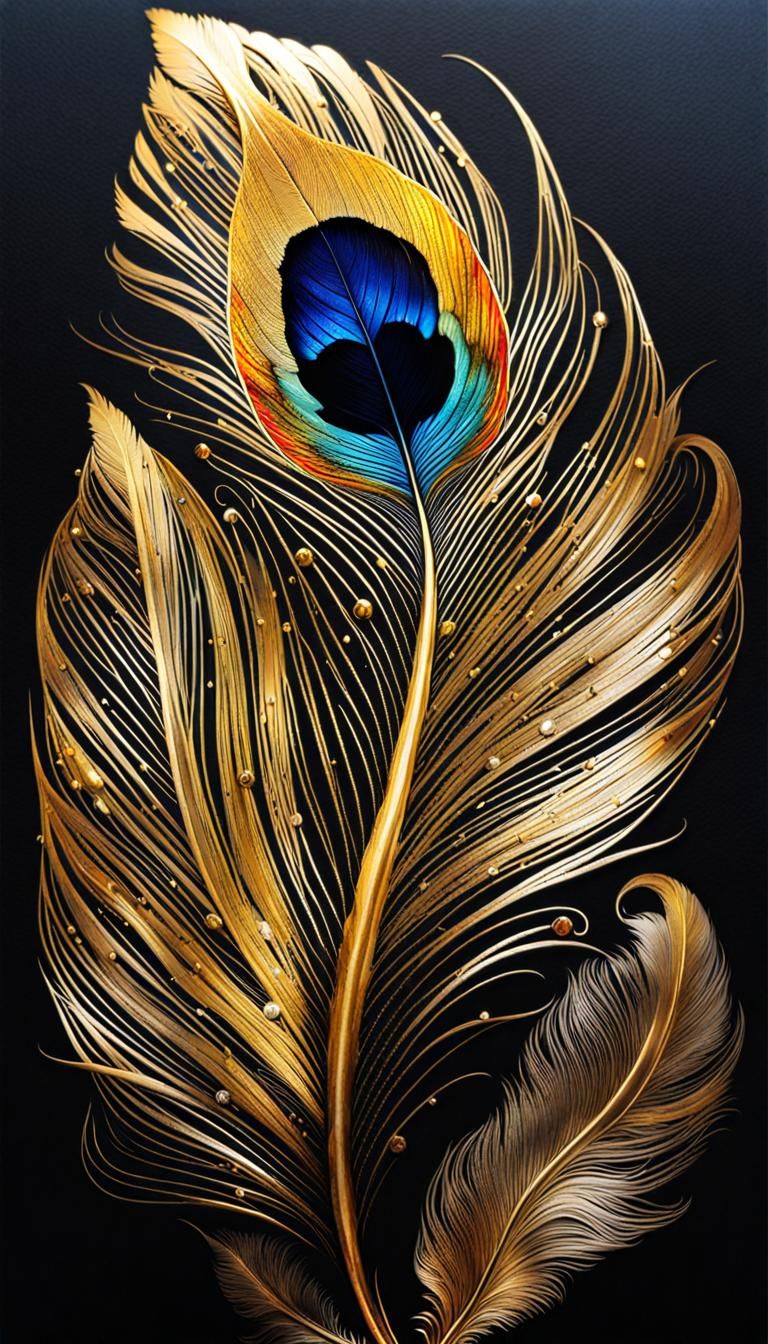 Magical Cosmic Feather with Golden Filigree