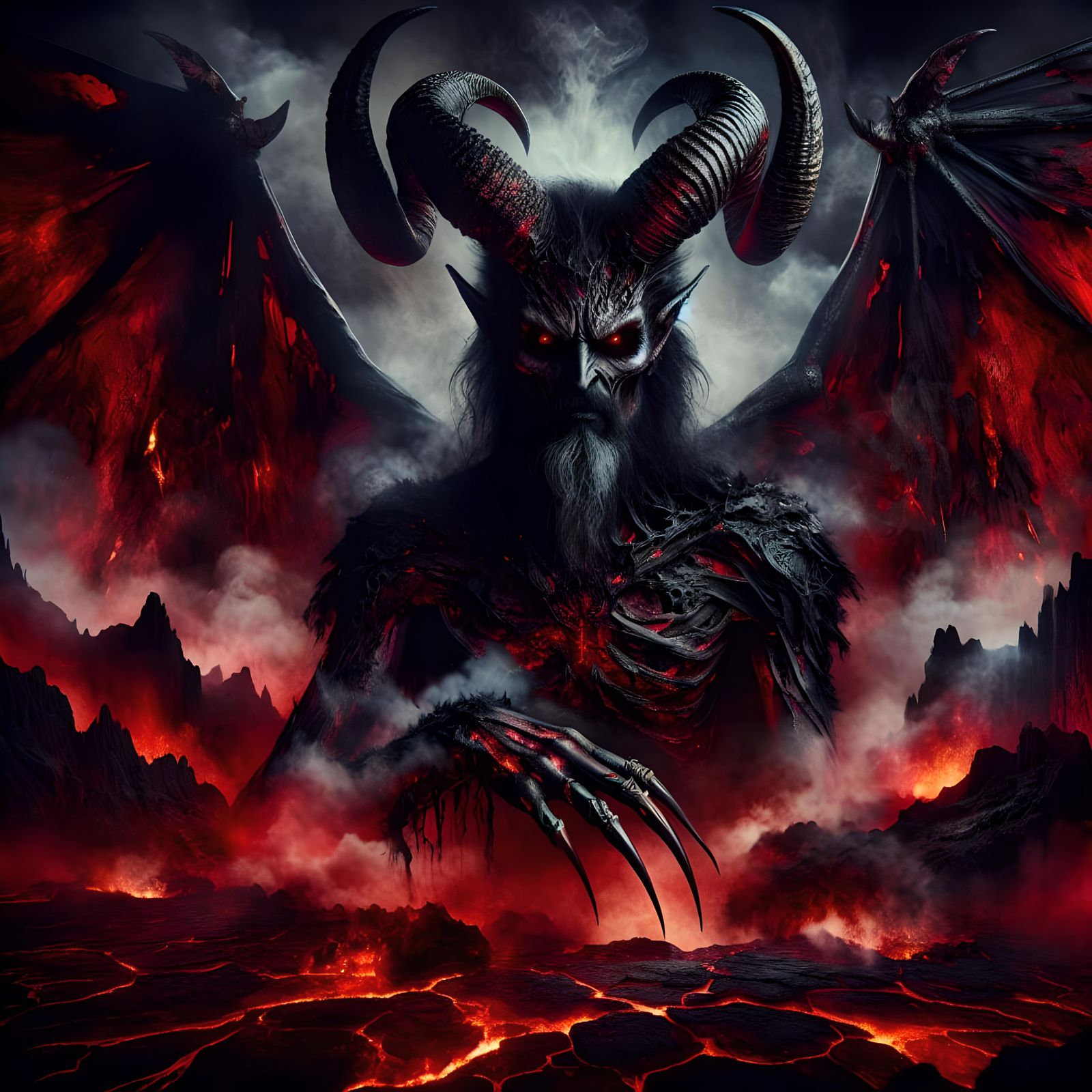 Infernal Figure in Volcanic Landscape