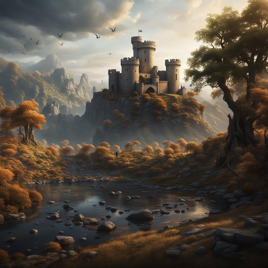 Ruined Medieval Castle Overlooks Desolate Village