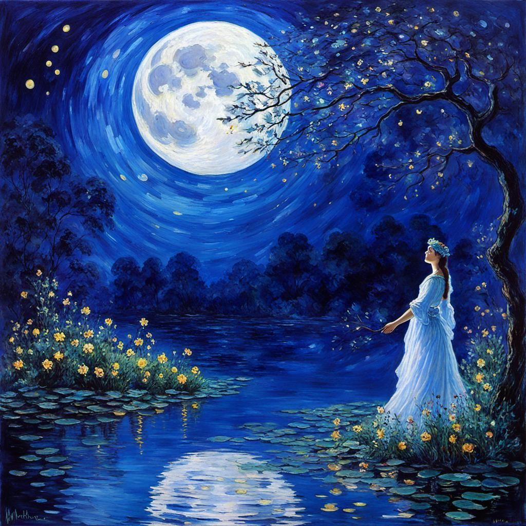 Mystical Moon Maiden in Impressionist Style