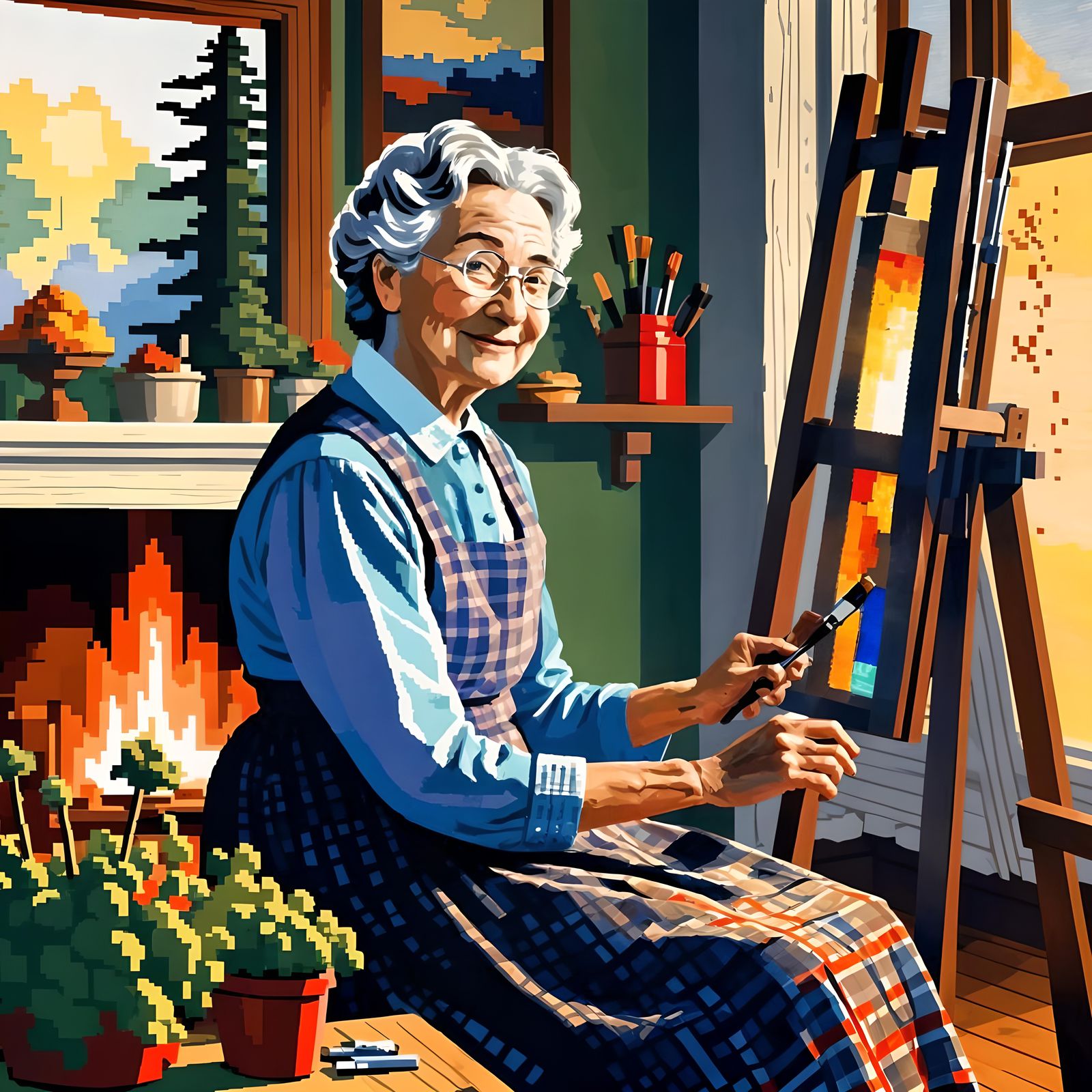 Grandma Moses in VGA pixel art