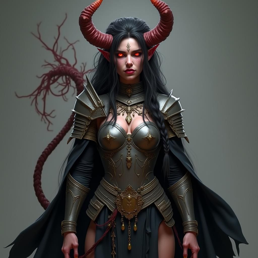 Imposing Tiefling Woman in Paladin Armor