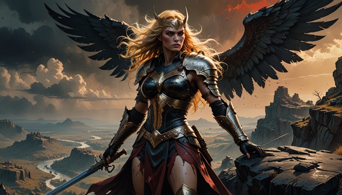 Valkyrie on Battlefield in Frank Frazetta Style