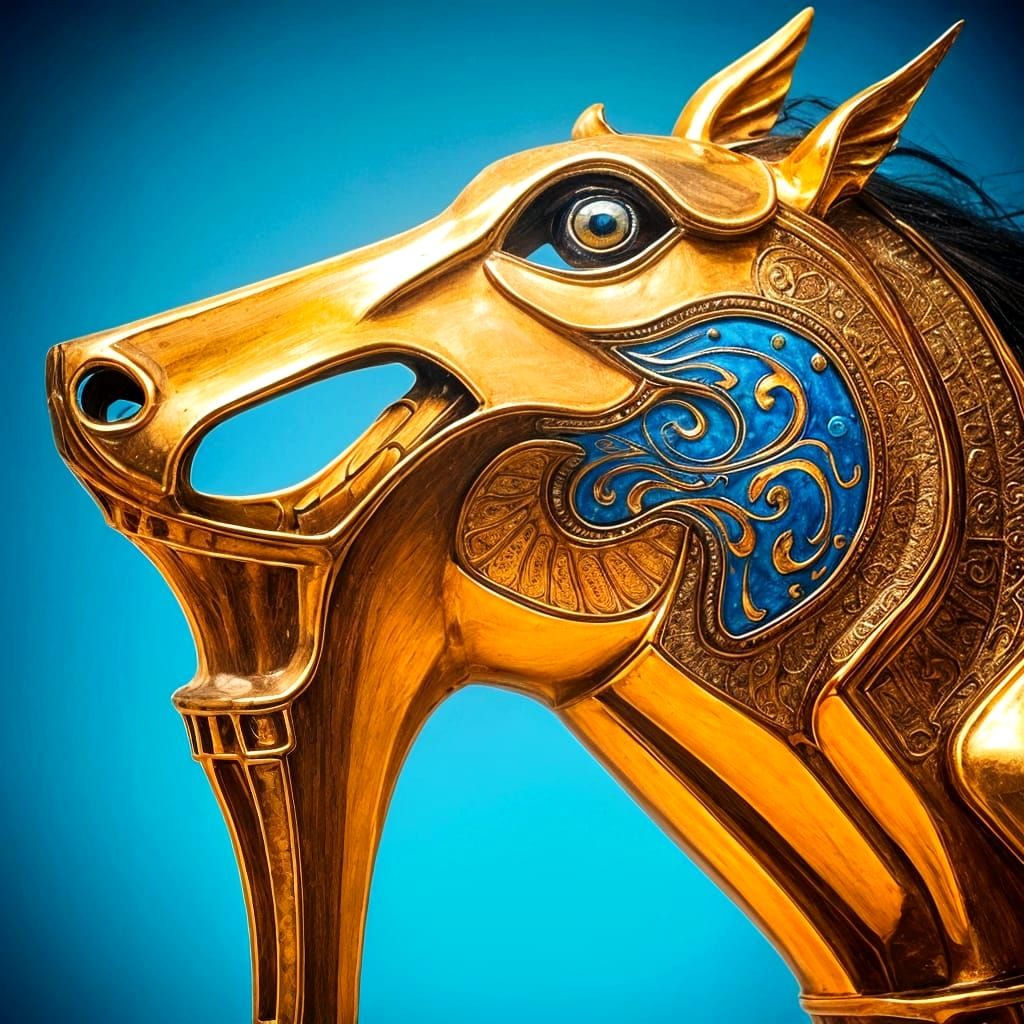 Surreal Geometric Horse Biting Mannequin, Dali Style