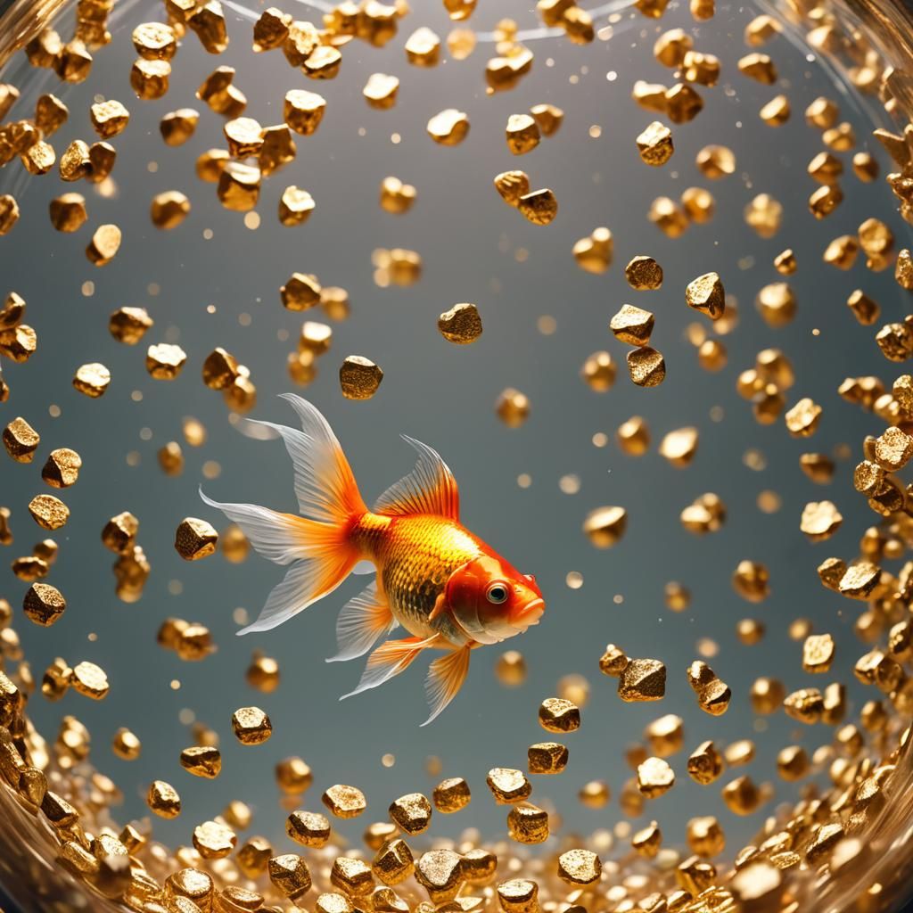 Goldfish Made of Gold in Fishbowl