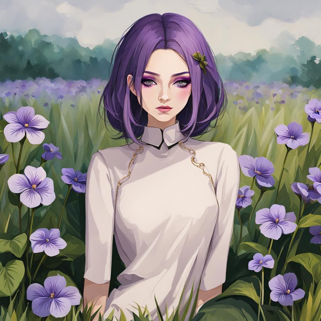Violets Female Portrait in an Art Nouveau Style