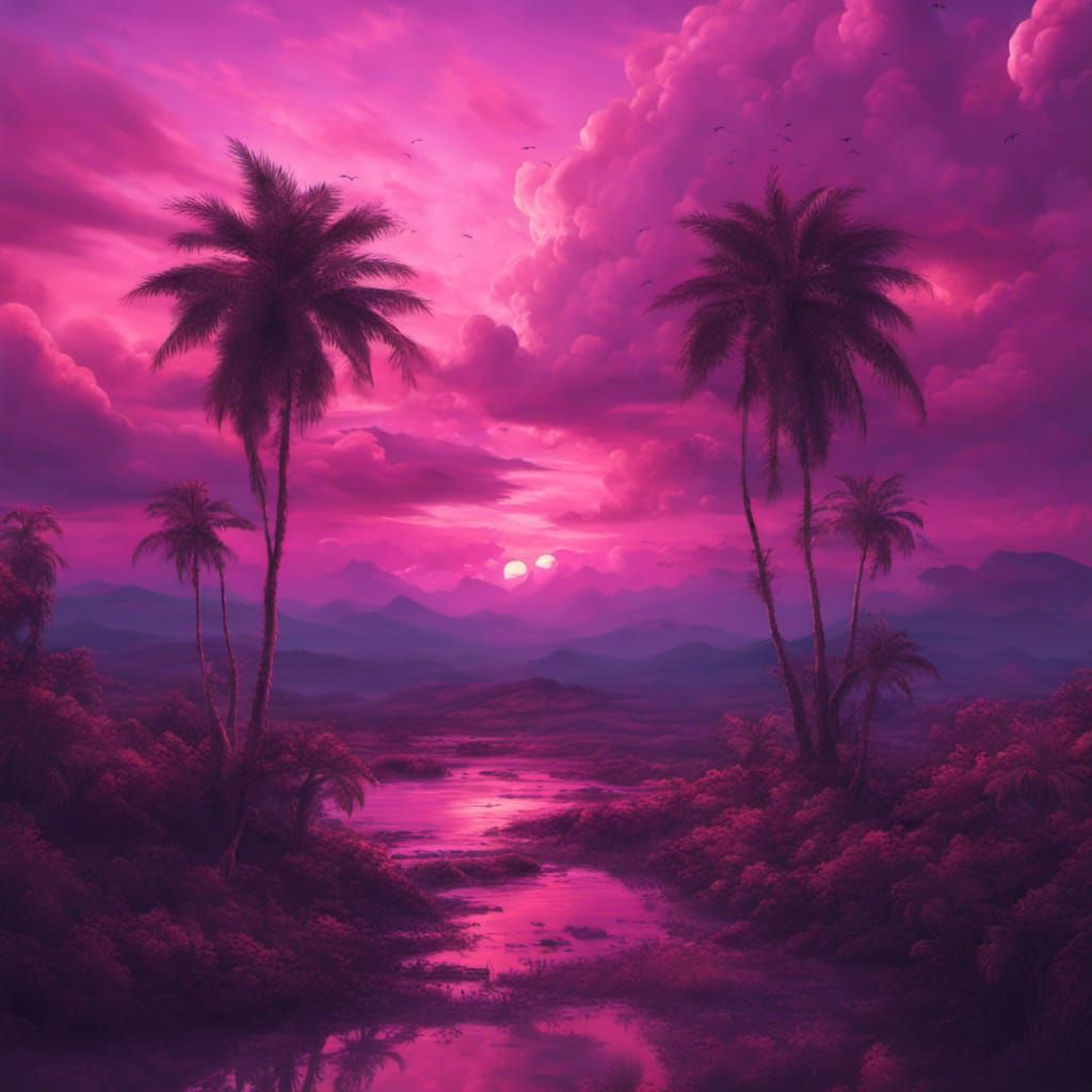 Epic Pink and Purple Sunset: Digital Matte Painting