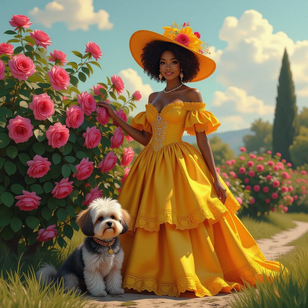 Woman with Roses: Art Nouveau and Concept Art Fusion