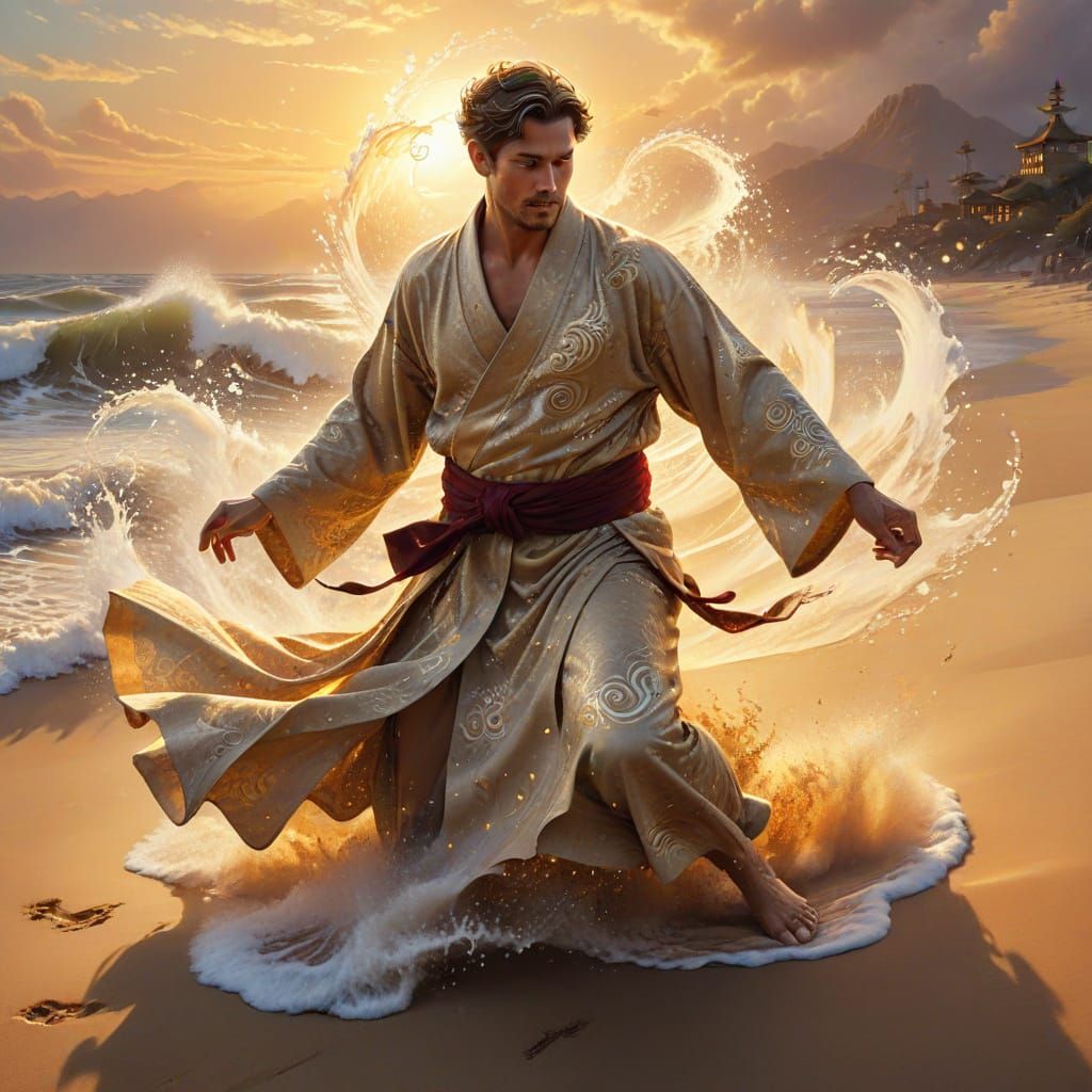 Sand Kimono Silhouette in Golden Light