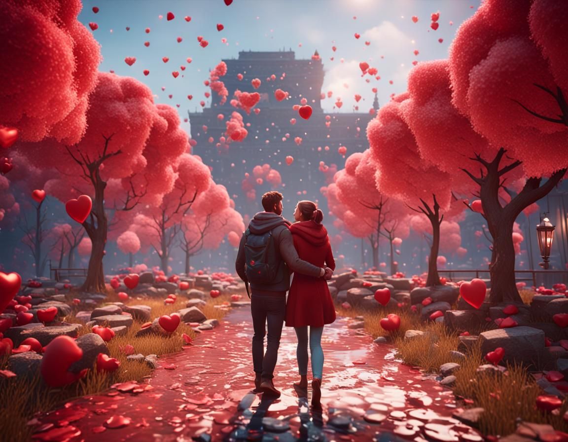 Valentine's Day Couple in 3D Game Cinematic Style
