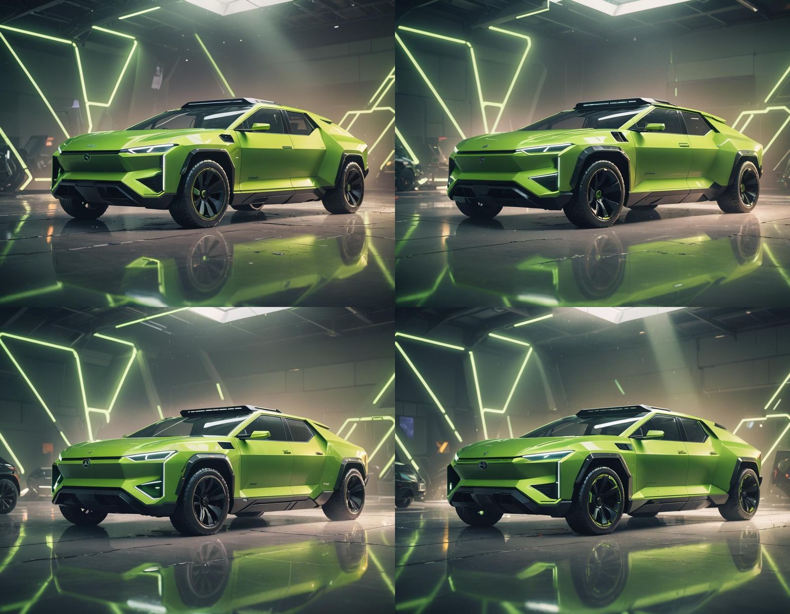 Lime Green Cybertruck: Hyper-Realistic Digital Art