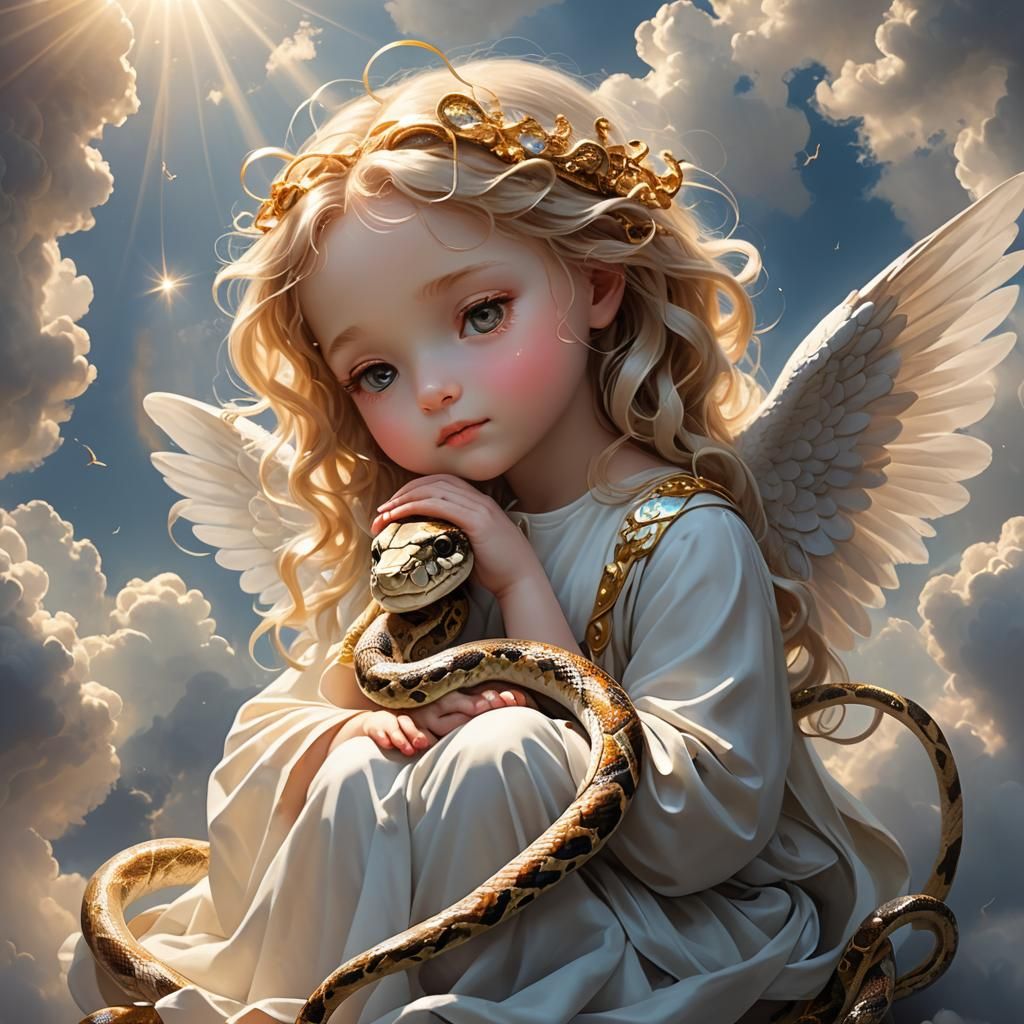 Ethereal Angel Entwined with a Cute Snake