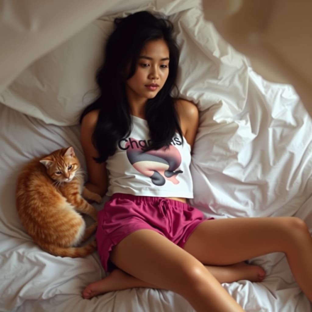 Serene Morning Portrait of Woman with Cat