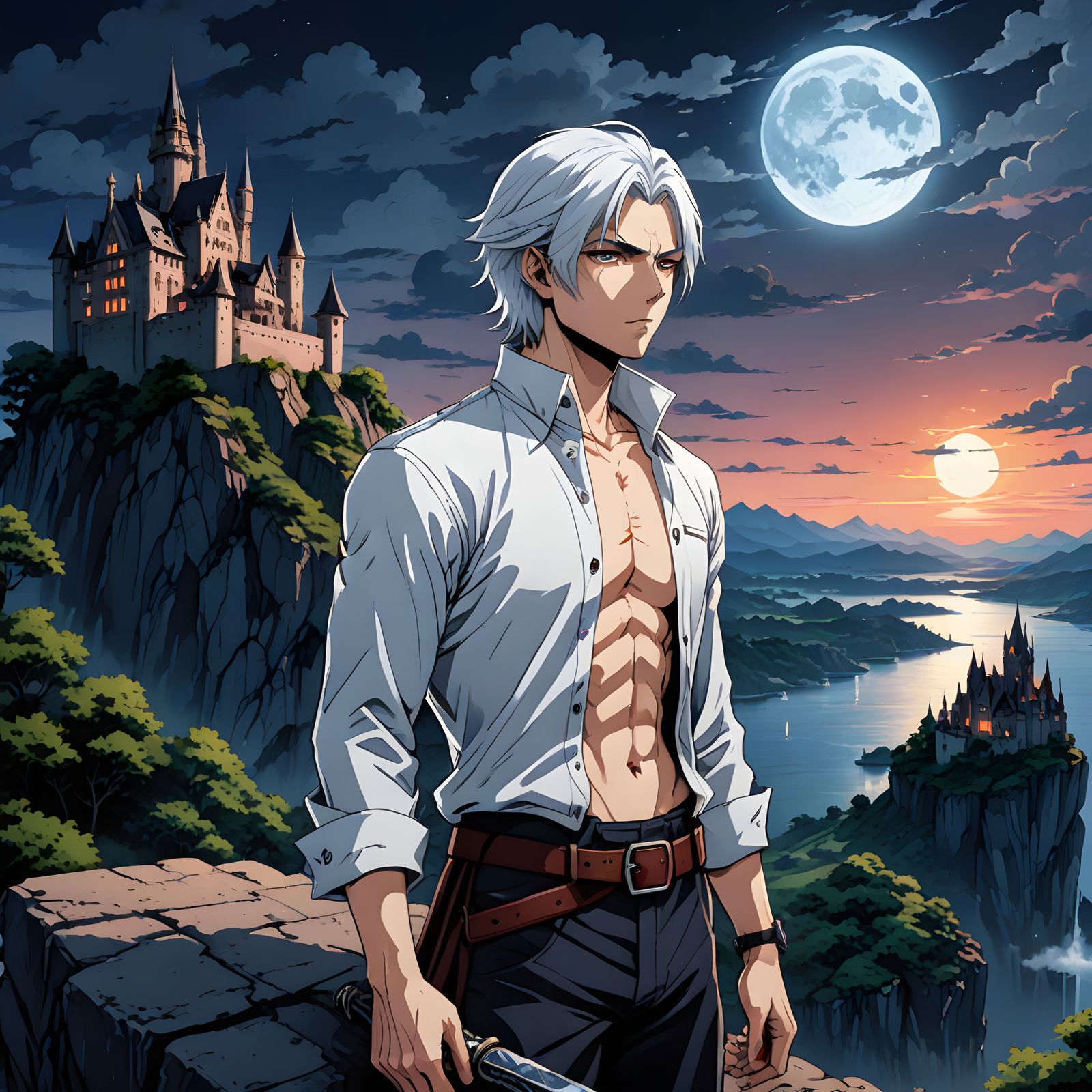 Cyberpunk Vampire on Cliffside Ruins