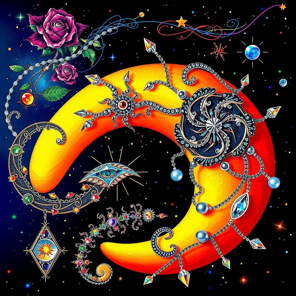 Abstract 3D Face with Nautilus Curves in Vivid Colors