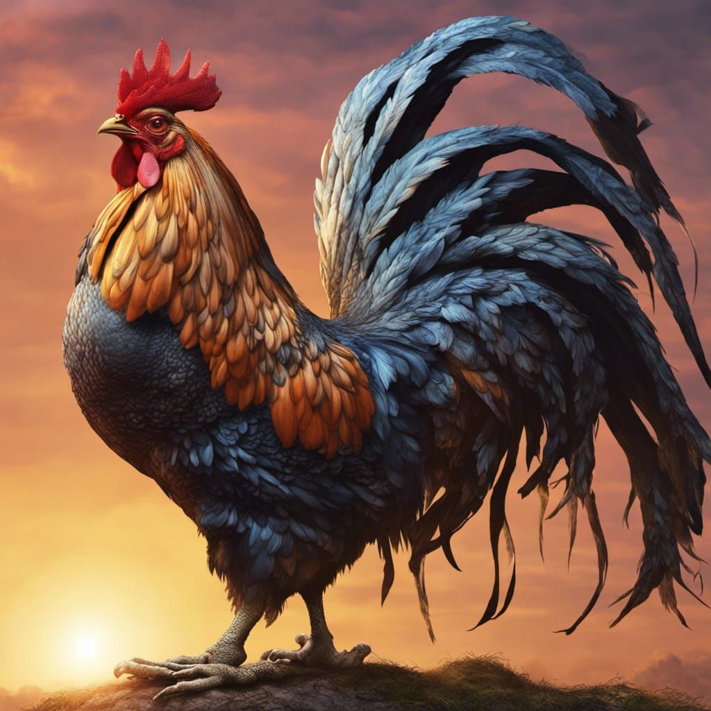 Majestic Rooster Crowing: Hyper-Realistic Digital Art
