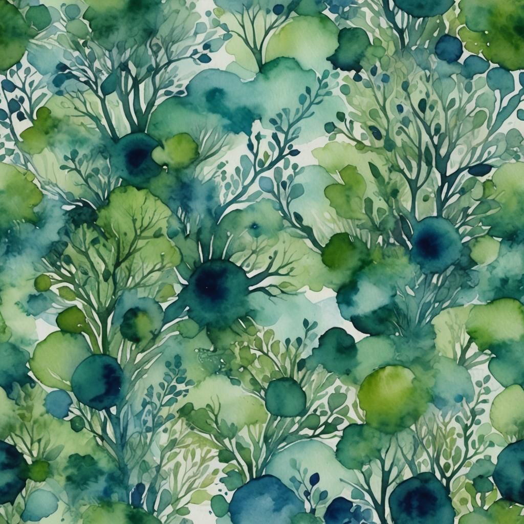 Surreal Green and Blue Watercolor Painting