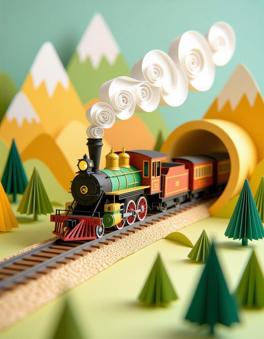 Paper Train Journey Through Mountain Diorama