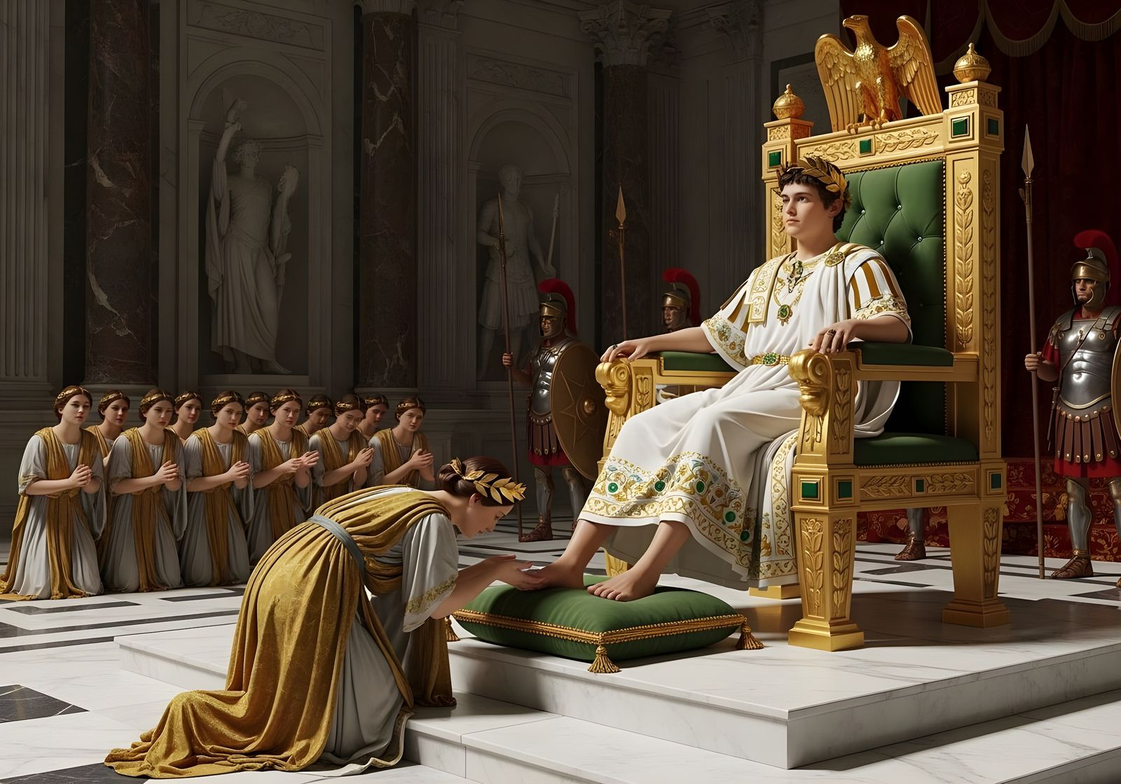 Emperor Nero on Golden Throne, Baroque Style