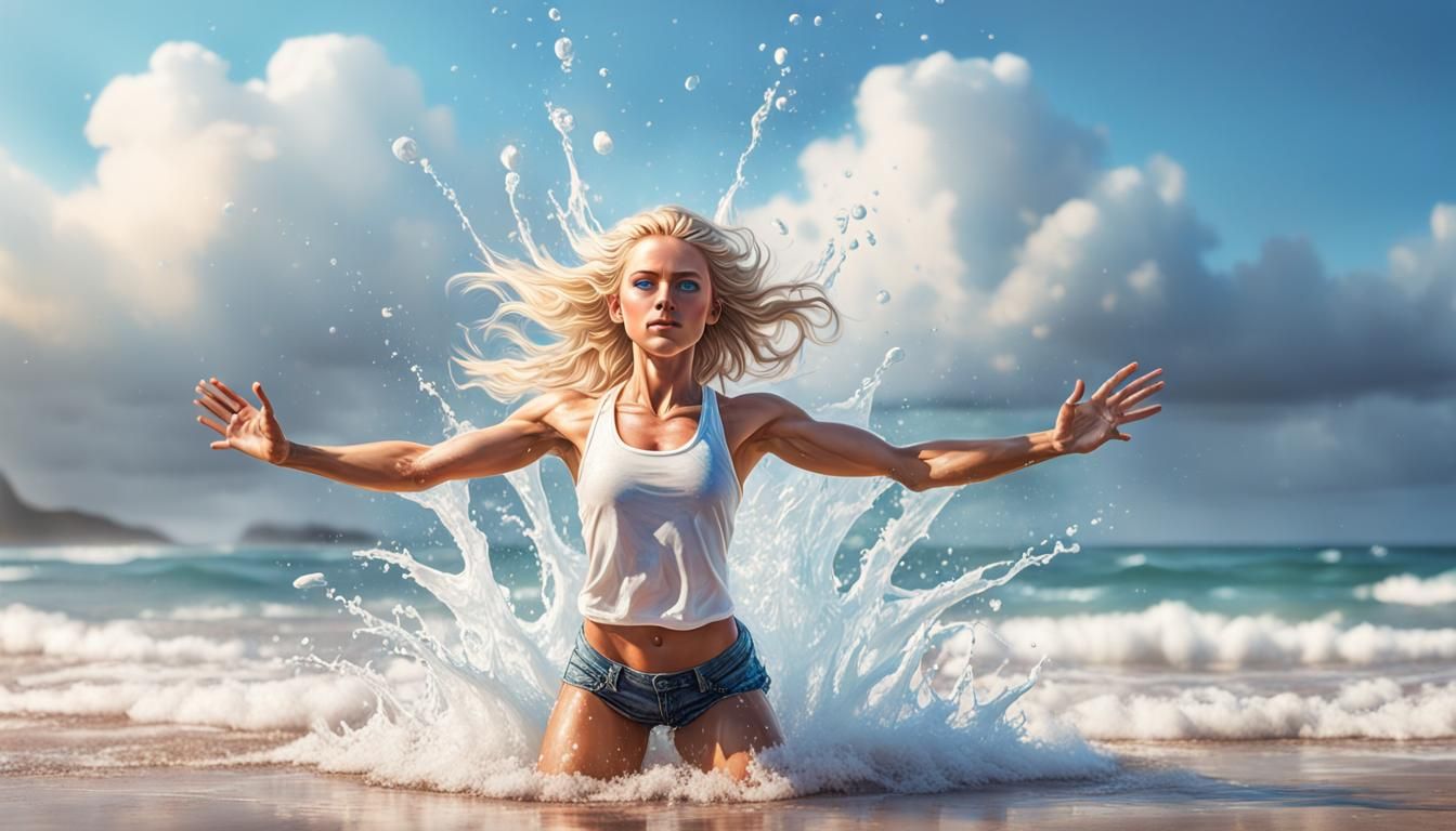 Hyperrealistic Image of Young Girl on Beach