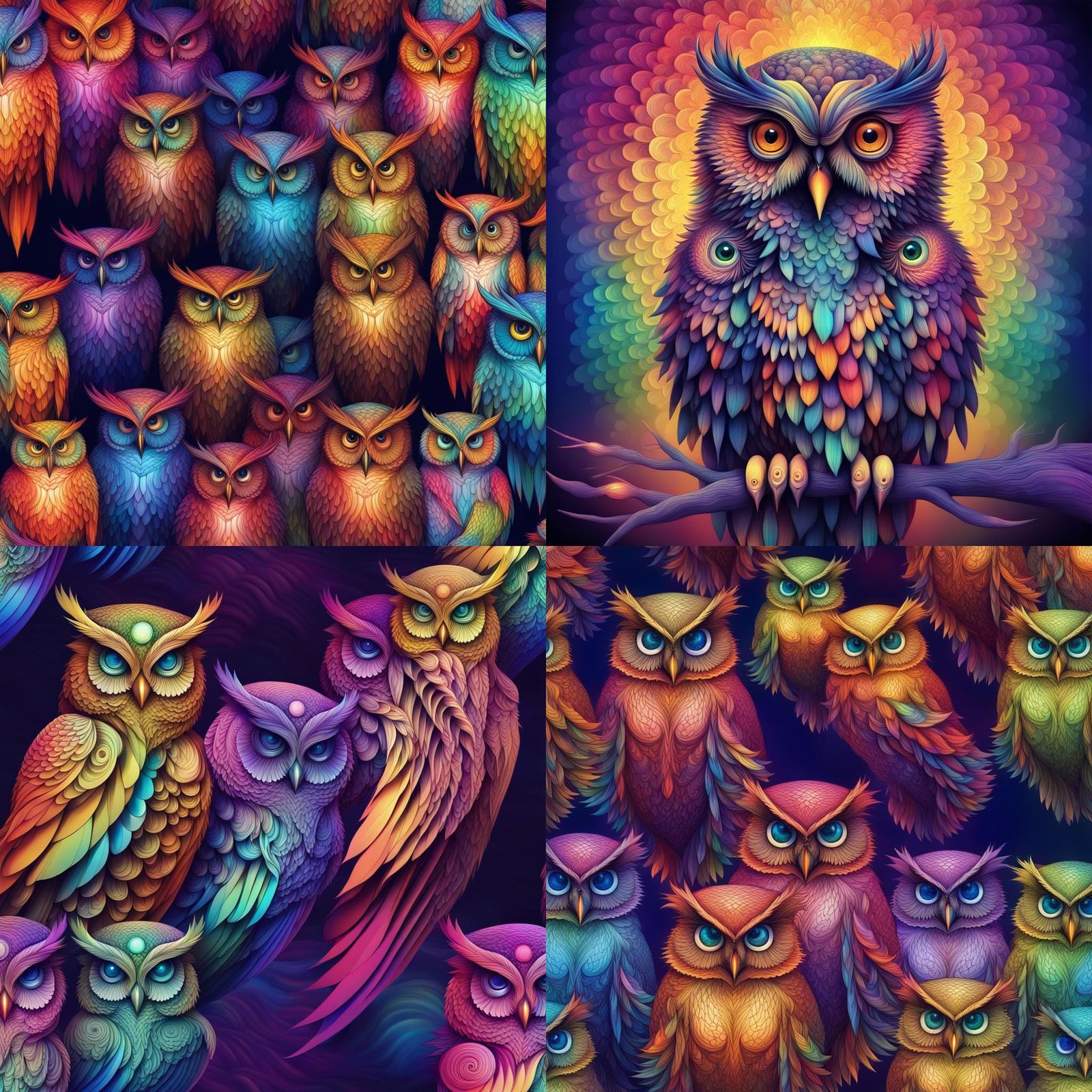 Magical Owls Flight in Rainbow Lights
