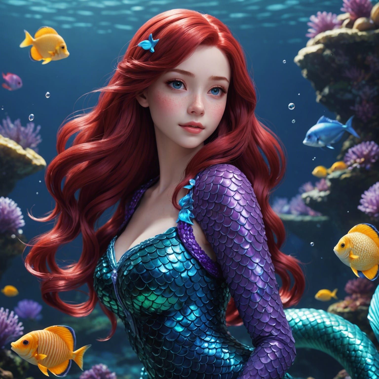 Ariel in Anime Style with Clothes, 3D Render