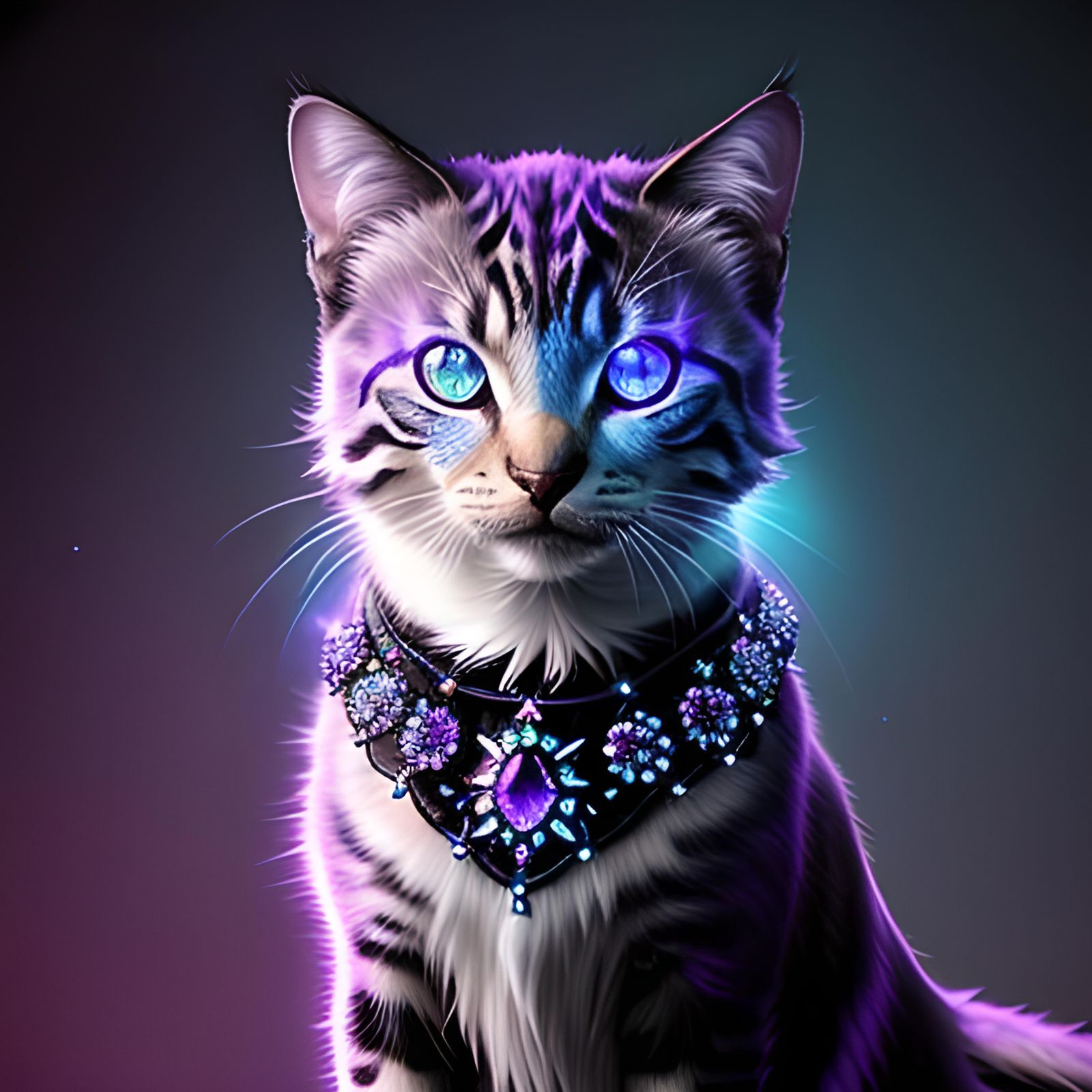 Bioluminescent Crystal Cat in Maximalist Nebula