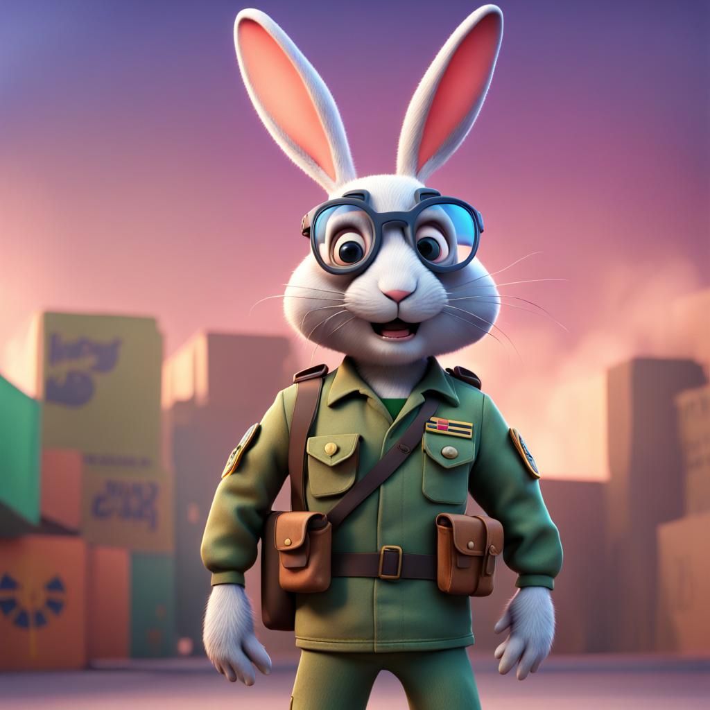 Rabbit Soldier in Pixar-Style 3D Cartoon