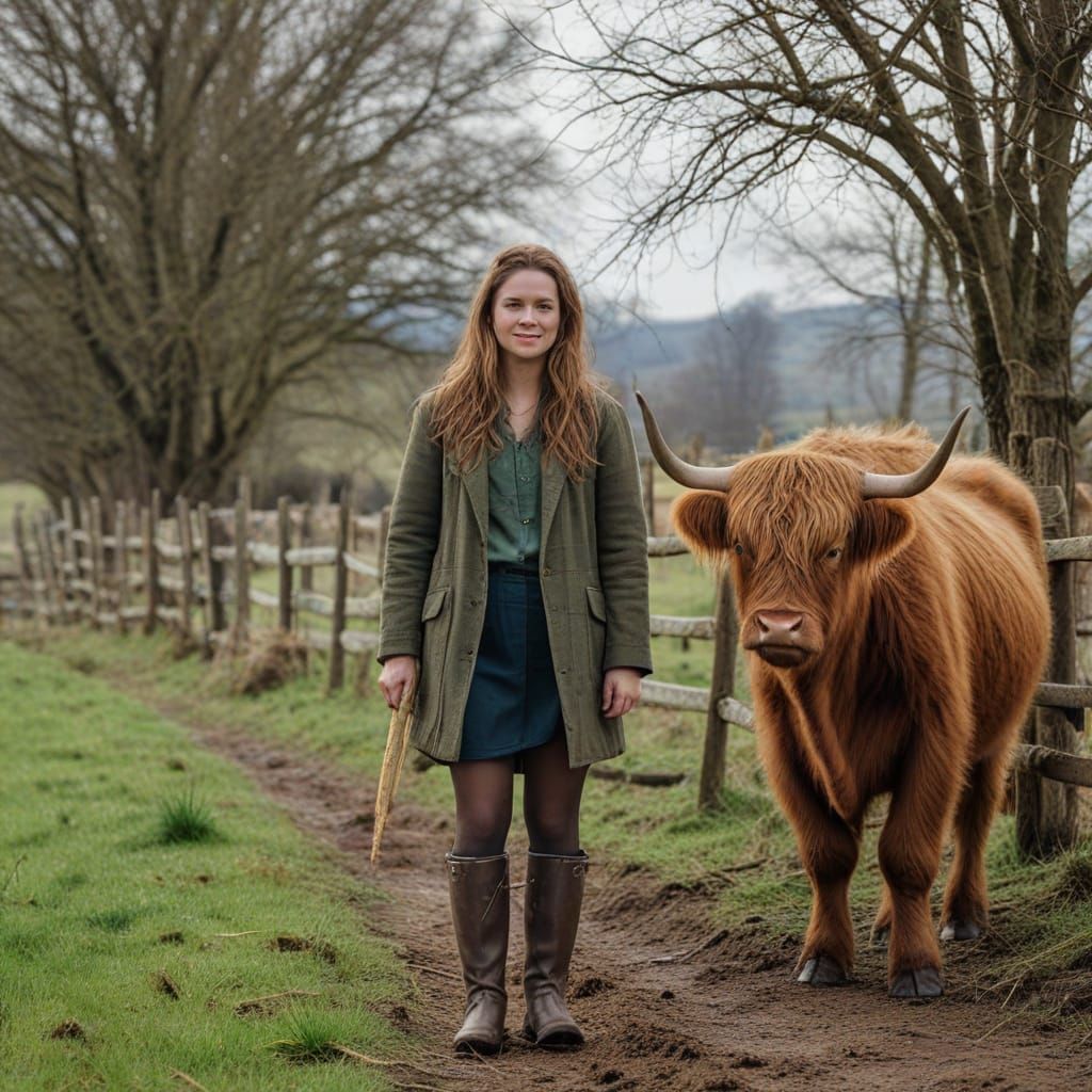 Rustic Countryside Woman in Flannel Jacket