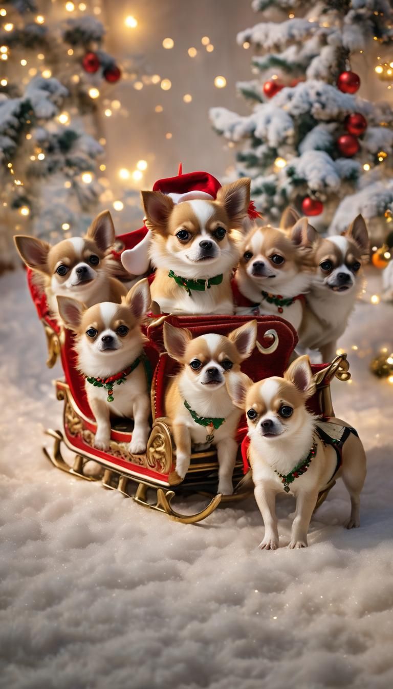 Chihuahua Puppies Pull Santa's Sleigh: Christmas Fantasy