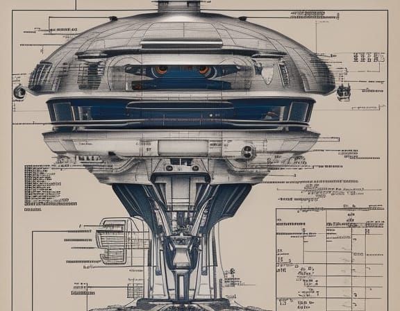 Alien Spaceship Blueprint in Studio Ghibli Style