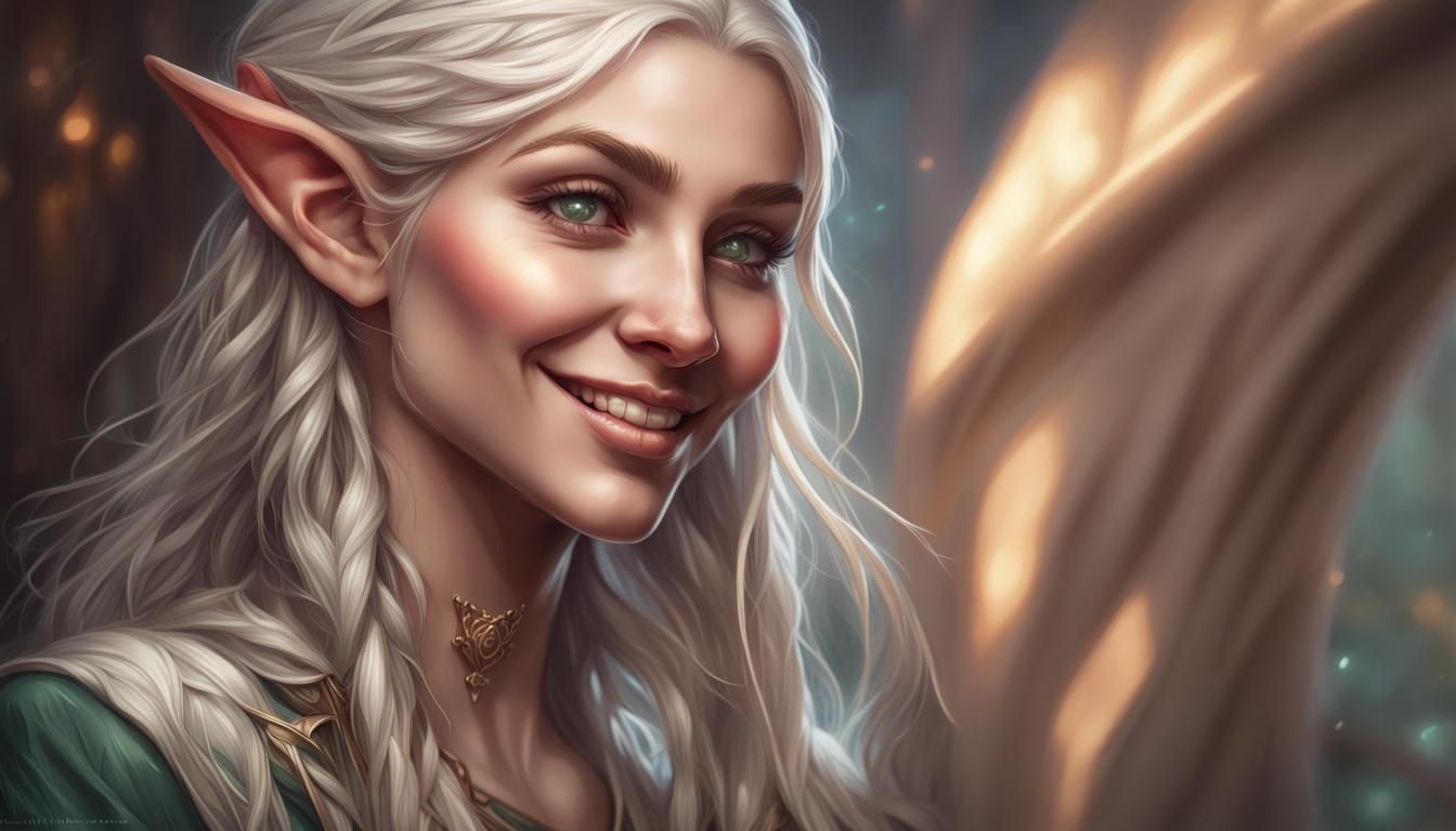 Smiling Elf Portrait in Digital Art Style