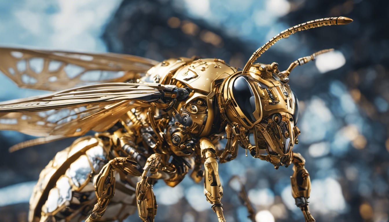 Futuristic Mechanical Bee in Hyperrealistic Style